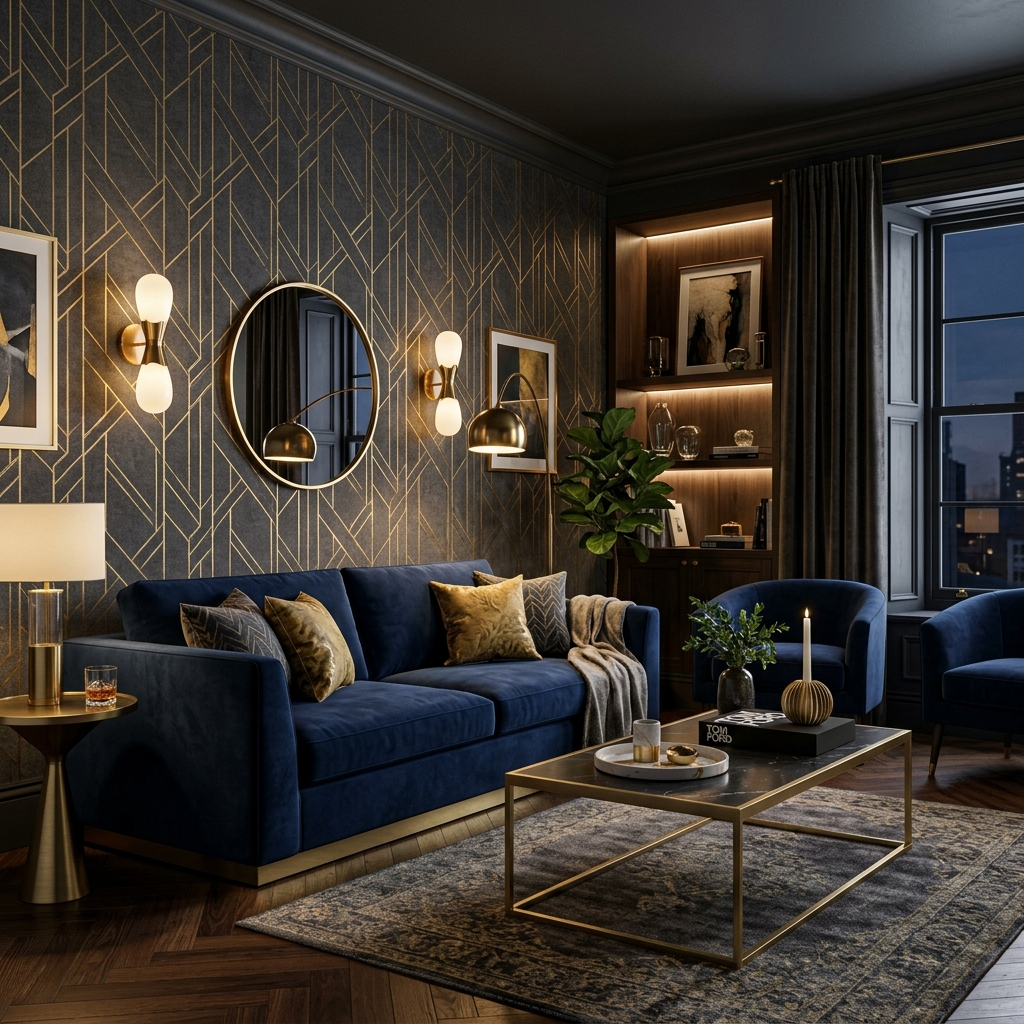Modern Art Deco gold panel wallpaper design
